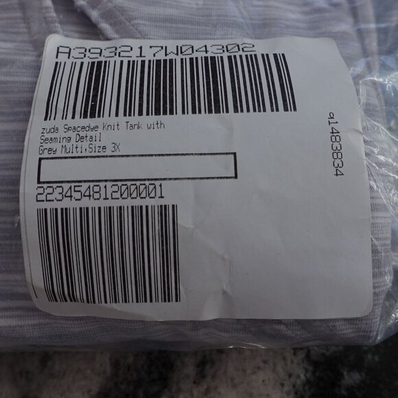 NWT Zuda Knit Tank Top Sz 3X Gray Space Dye Seaming Detail Slim Fit Sleeveless - Picture 9 of 9